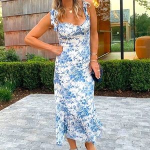 L’ABEYE Blue Toile Toe Strap MIDI Dress